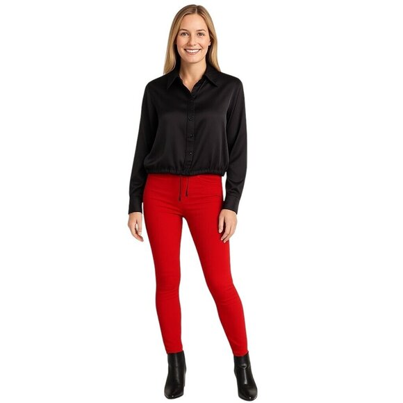 2/$30 ZARA Black XS Button-Up Collared Blouse Viscose - Picture 1 of 15